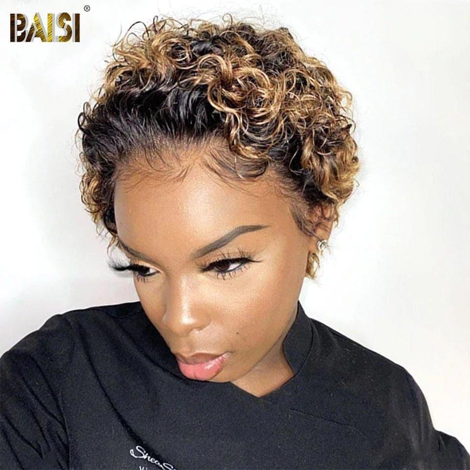 BAISI 13x1 Lace Perruque Curly En Couleur Variée en 100% Cheveux Humains en Mèche Indian Brésilien