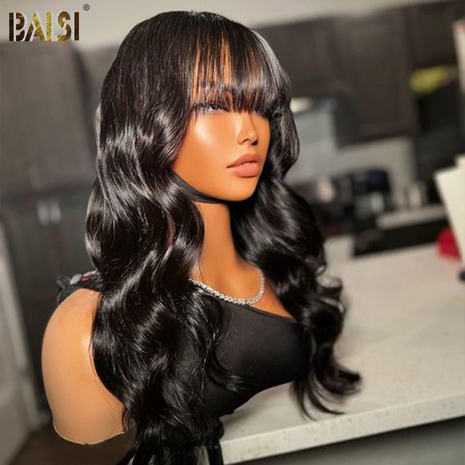 BAISI Echthaar Lace Front Body Wave Perücke mit Pony 100% Echthaar gute Qualität