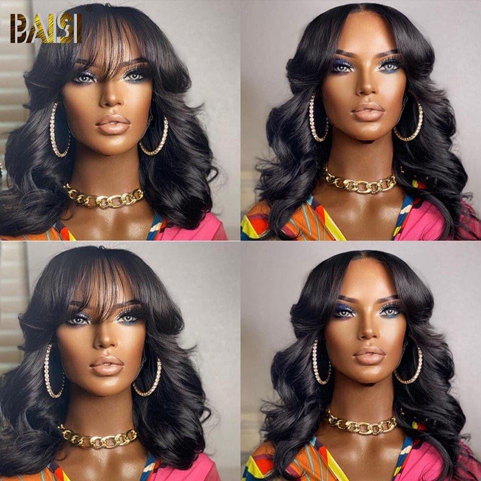 BAISI Acquista almeno 2 parrucche al prezzo di fabbrica fornitore Parrucca 4X4 lace 1BT4# Liscia Bob 68€ o Riccia Loose Wave con Frangia in Nero (Nessun Codice Necessario)