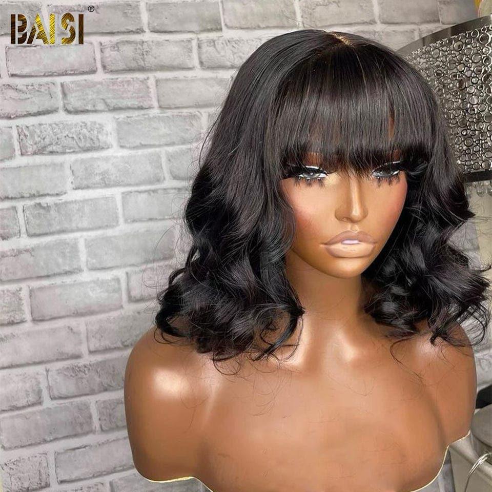 BAISI Kaufen Sie 5 Stück FABRIKPREIS Bob-Perücke mit Pony, gewellte Körperwelle, 100 % Echthaar (kein Code erforderlich)