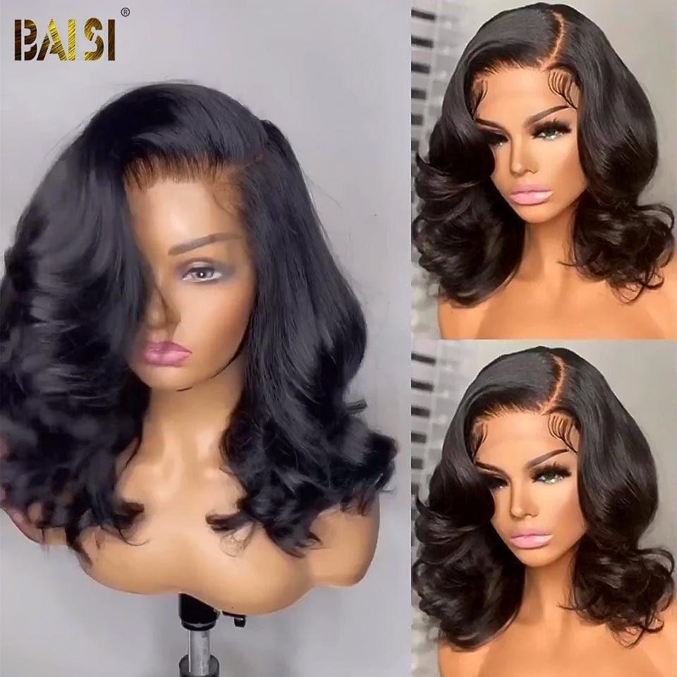 BAISI T-Teil Spitzenperücke BOB Schwarz Körperwelle mit Spitzenfront 13x1x6 Aus 100% Echthaar