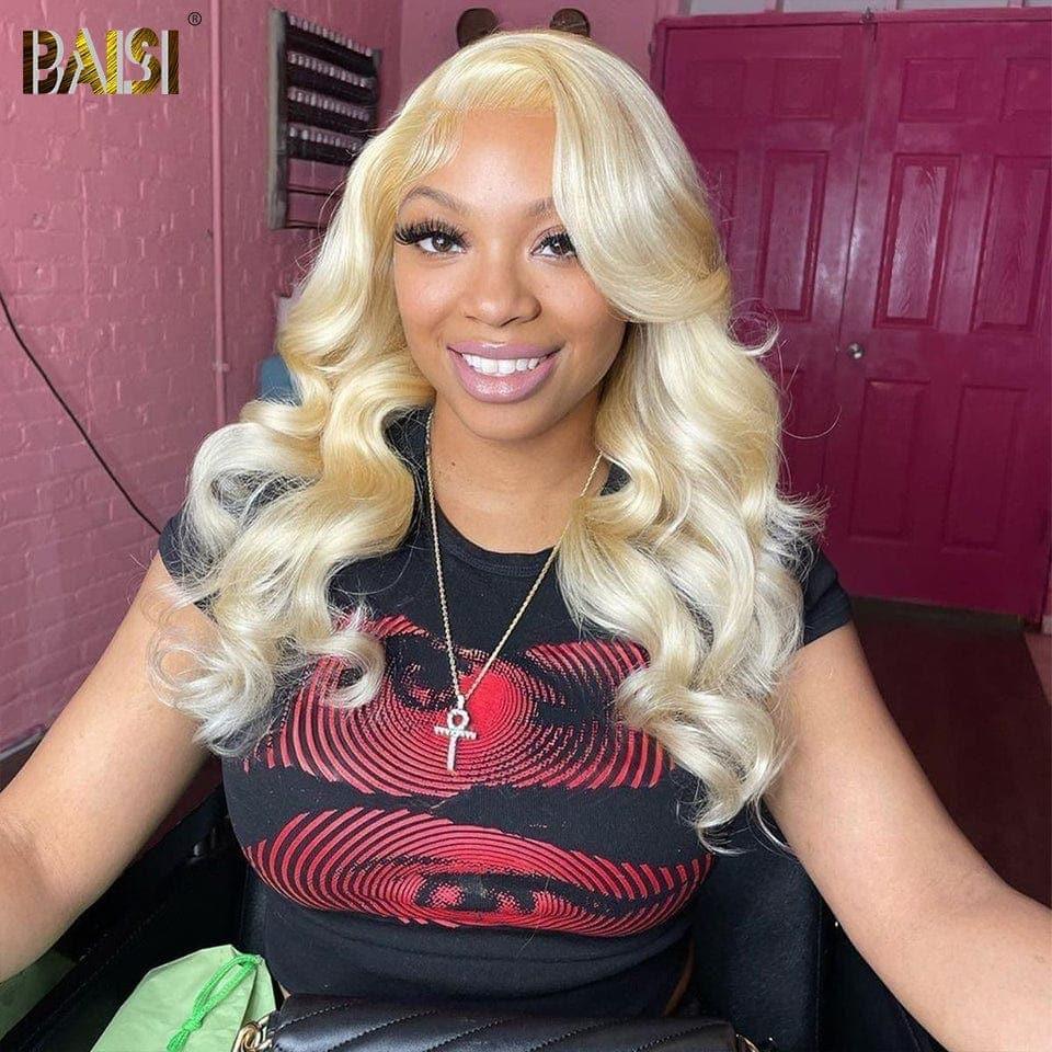 BAISI Achetez 2 perruques minimum au prix d'usine fournisseur 13X4 Frontal Perruque Body Wave En Blonde 613# En 100% Vrais Cheveux Humains (Pas Besoin De Code)