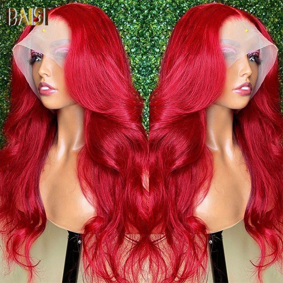 BAISI 13x4 Lace Frontal Perruque Body Wave Rouge en 100% Cheveux Humains