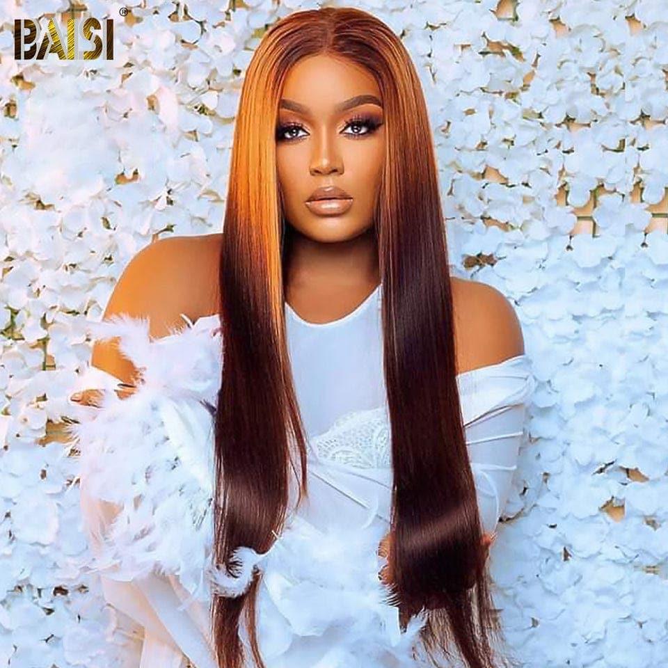 BAISI 13x4 Lace Frontal Long Straight Wig in Color #4#30#4 in 100% Real Human Hair