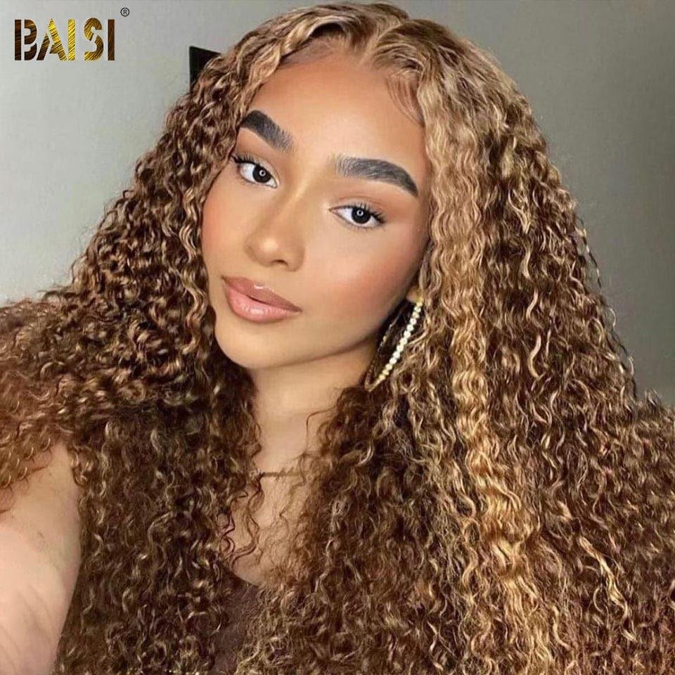 BAISI 13x4 Lace Frontal Wig Deep Wave Honey #4MIX#27 in 100% Human Hair