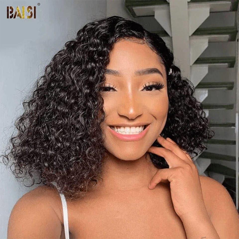 BAISI Achetez 2 perruques minimum au prix d'usine fournisseur en France TVA 0€ 48H arrivé 4x4 closure perruque bob Coupe carrée en 100% cheveux humains Curly (Pas Besoin de Code)