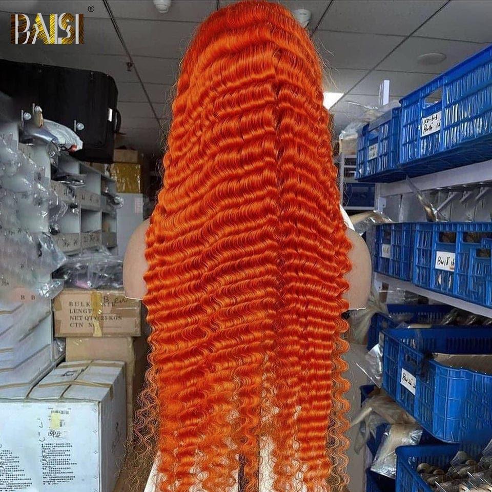 Peluca naranja de onda profunda Frontal de encaje BAISI 13x4 en cabello 100% humano