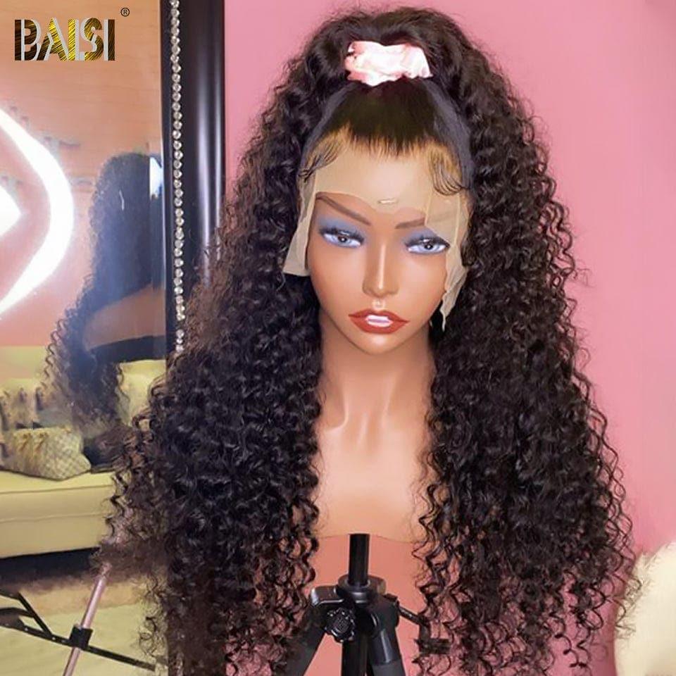 BAISI Achetez 2 perruques minimum au prix d'usine fournisseur 13x4 Lace Frontal Perruque Kinky Curly Sans Colle Lace déjà couper Facile à Porter En 100% Cheveux Humains (Pas Besoins De Code)