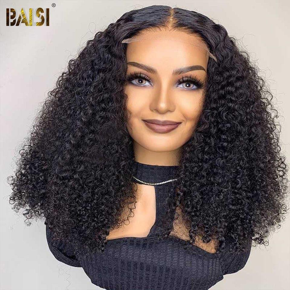 BAISI Achetez 2 perruques minimum au prix d'usine fournisseur 4x4 Closure Perruque Kinky Curly  En 100% Cheveux Humains En Cheveux Indians Brésiliens De Bonne Qualité (Pas besoins de code)