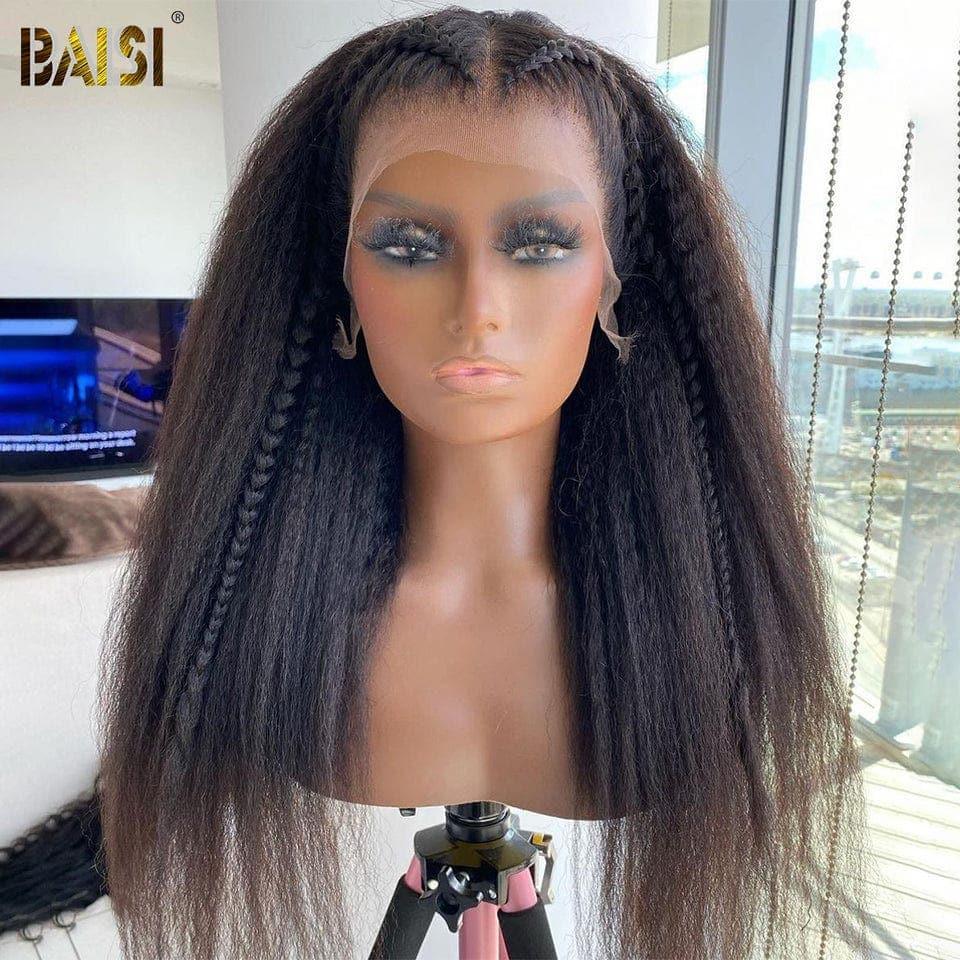 BAISI Achetez 2 perruques minimum au prix d'usine fournisseur 13x4 Lace Frontal Perruque Kinky Straight Sans Colle Lace déjà couper Facile à Porter En 100% Cheveux Humains (Pas Besoins De Code)