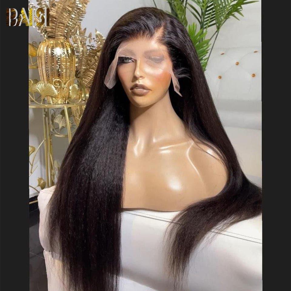 BAISI Human Hair Kinky Straight Yaki Straight Lace Front Wig 100% Human Hair Good Quality B