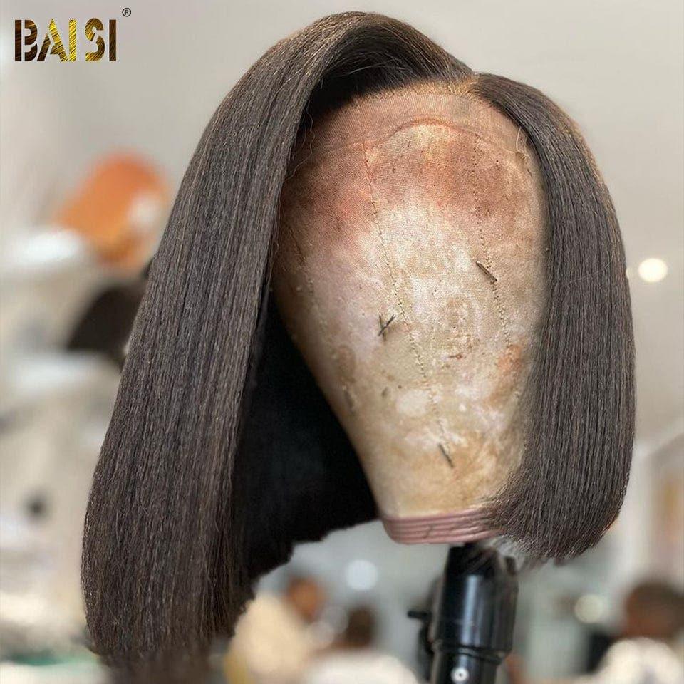 BAISI Achetez 2 perruques minimum au prix d'usine fournisseur 4x4 Lace Closure Perruque Bob Kinky Straight en 100% Vrais Cheveux Humains (Pas Besoin De Code)