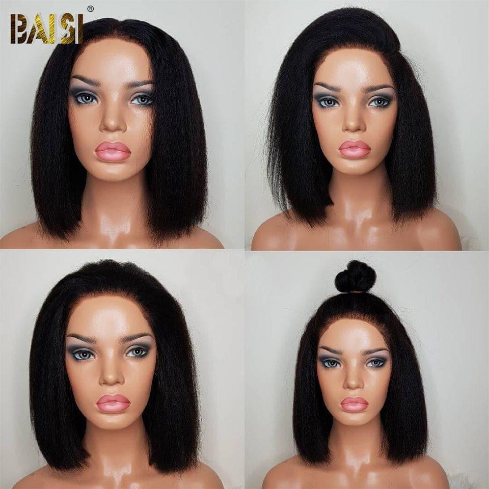 BAISI Achetez 2 perruques minimum au prix d'usine fournisseur 4x4 Lace Closure Perruque Bob Kinky Straight en 100% Vrais Cheveux Humains (Pas Besoin De Code)