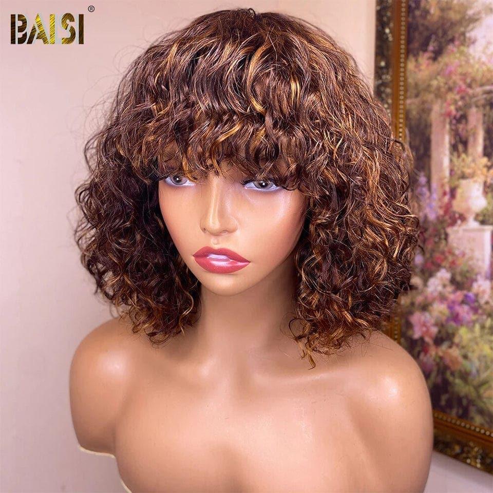 BAISI Andrée perruqueavec frange 4#mix27# deep wave en 100% Cheveux Humains
