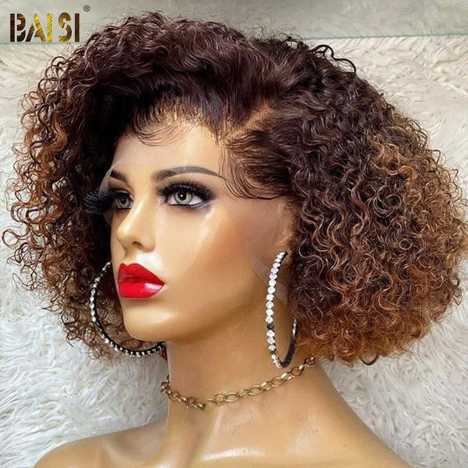 Peluca rizada de duendecillo BAISI LACE FRONTAL en cabello humano 100% Real negro