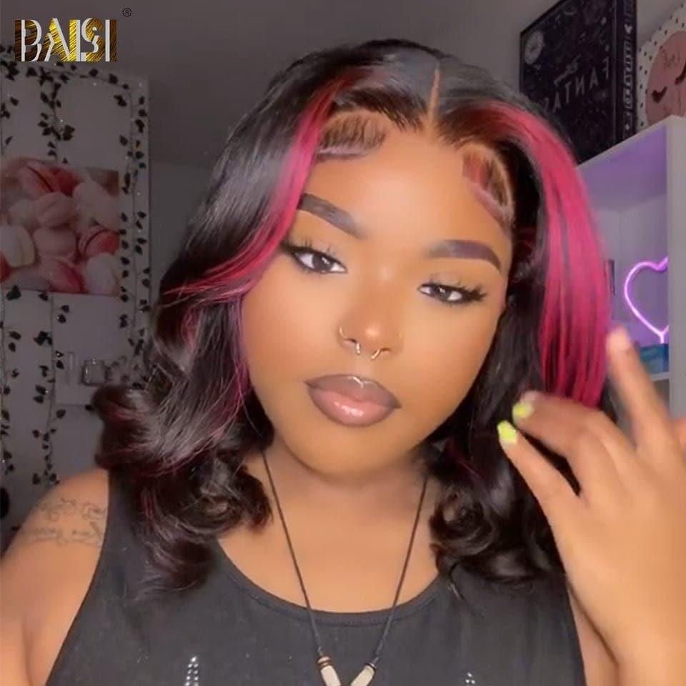BAISI HAIR FR 13x4 Frontal Perücke Body Wave in roter Farbe 1b Mixed Loop 100% Echthaar