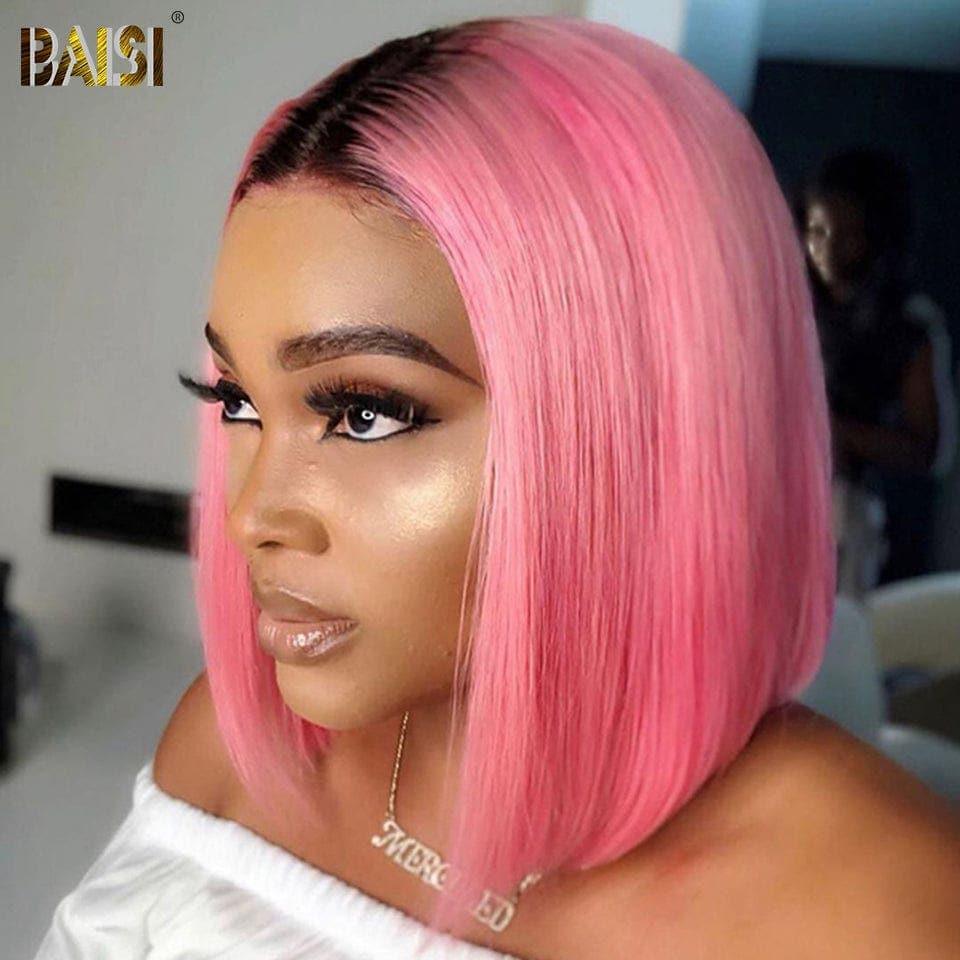 BAISI Lace Frontal Perruque Bob Carrée lisse en Couleur ou Boucles 66€ en 100% Cheveux Humain