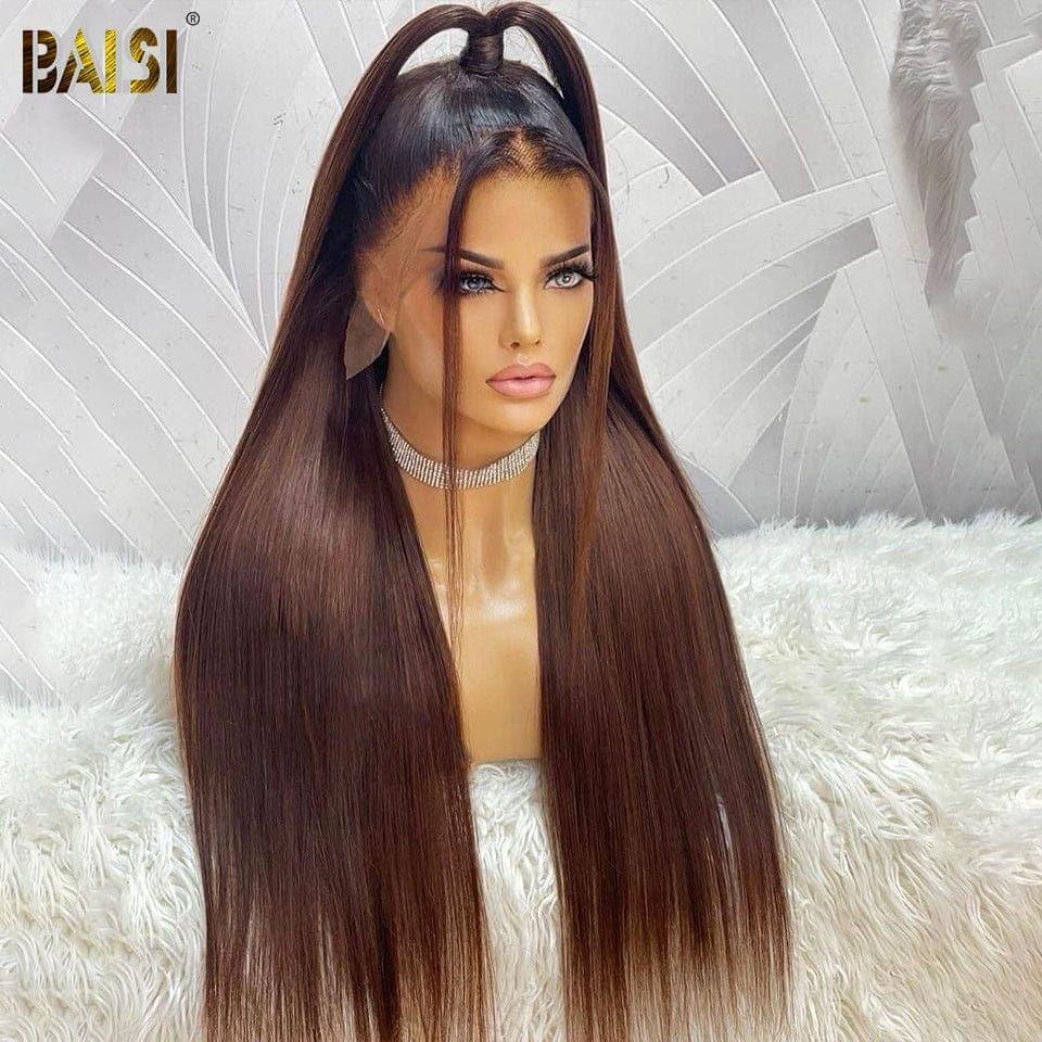 BAISI Achetez 2 perruques minimum au prix d'usine fournisseur 13x4 Lace Frontal Perruque Lisse En Noir Marron 1B#4 Sans Colle Lace déjà couper Facile à Porter En 100% Cheveux Humains (Pas Besoins De Code)