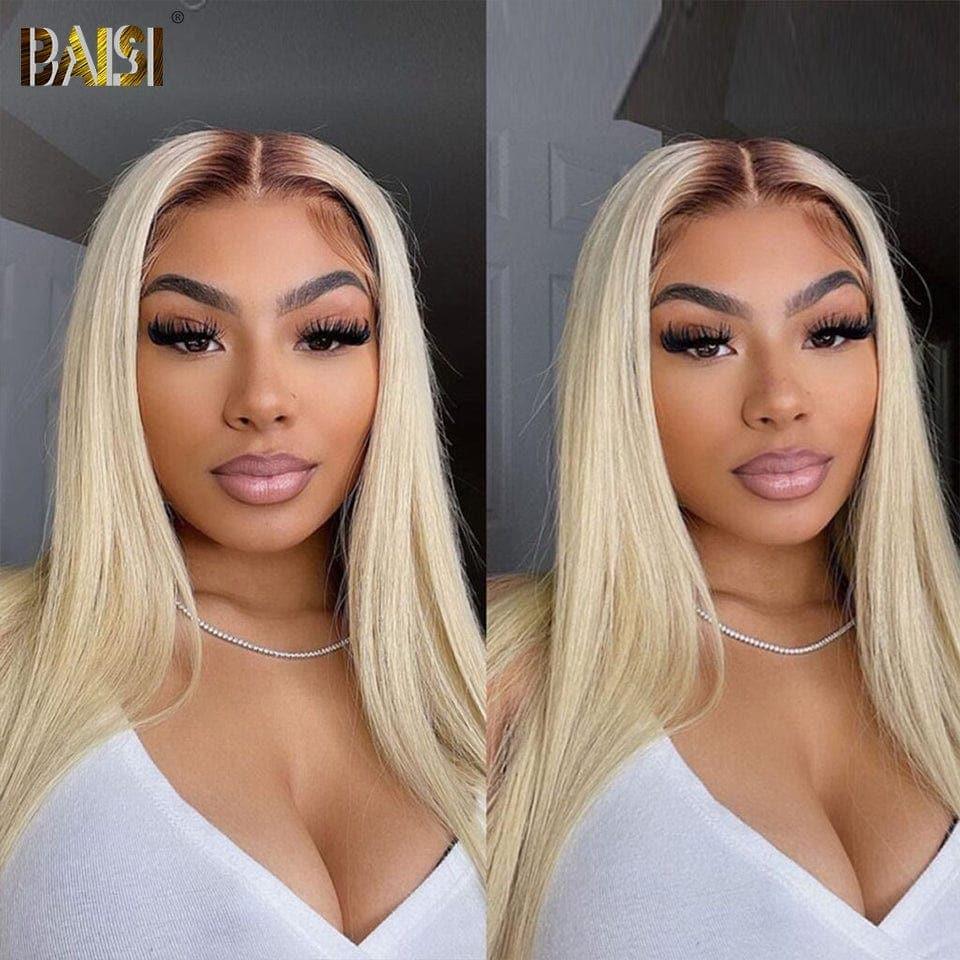 BAISI Achetez 2 perruques minimum au prix d'usine fournisseur 13X4 Frontal Perruque Lisse En Blonde Avec Racines Marron #4#613 En 100% Vrais Cheveux Humains  (Pas Besoins De Code)