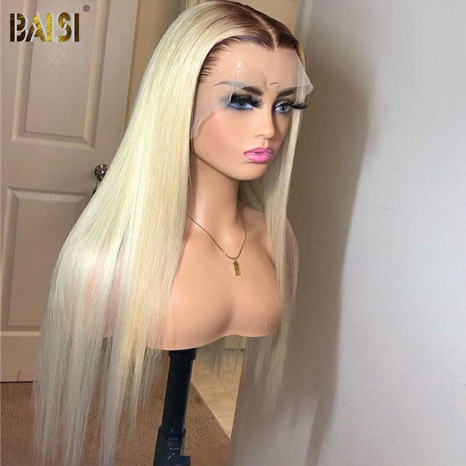 BAISI 13X4 Frontal Wig Straight In Blonde With Brown Roots #4#613 In 100% Real Human Hair