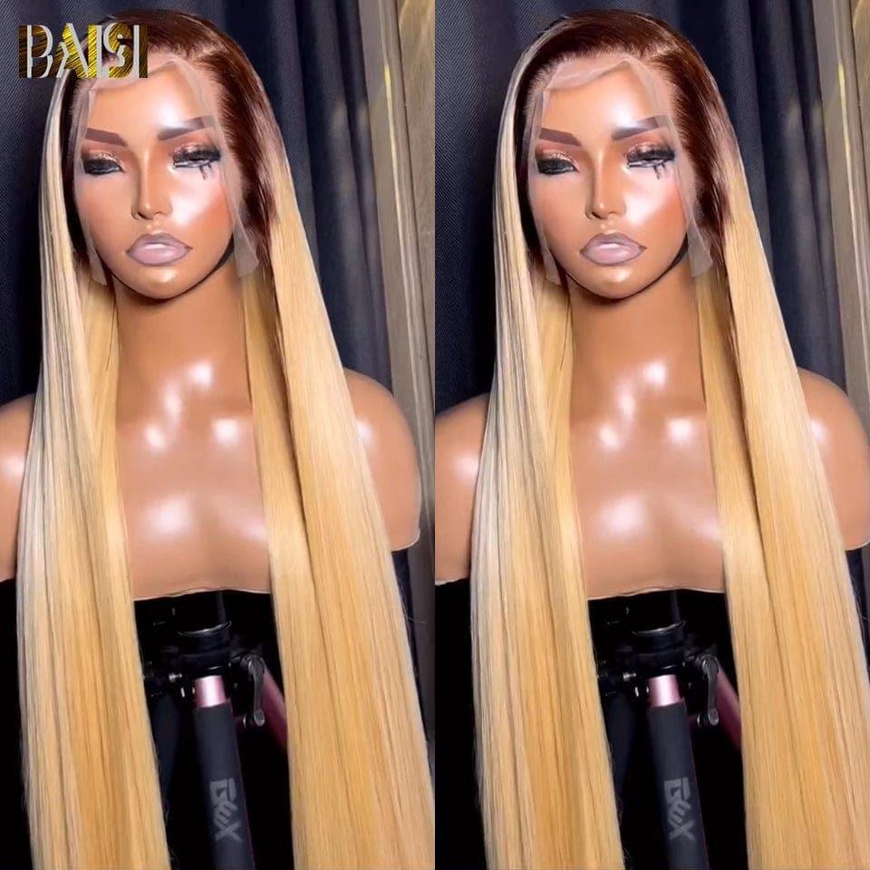 BAISI 13X4 Frontal Wig Straight In Blonde With Brown Roots #4#613 In 100% Real Human Hair