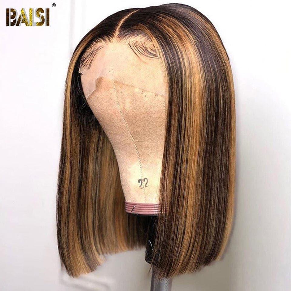 BAISI 4x4 chiusura BOB parrucca liscia in colore misto P#4/#27 in 100% Capelli Umani