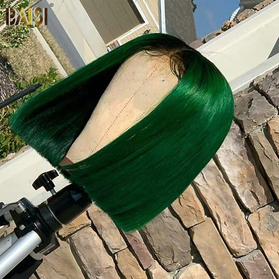 BAISI 13x4 Parrucca frontale dritta Bob in nero verde smeraldo Taglio quadrato 100% veri capelli umani