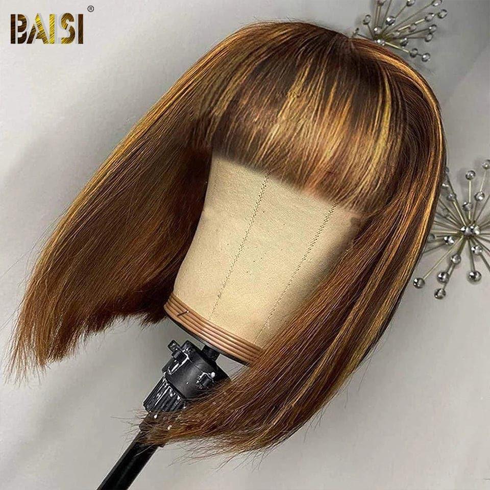 BAISI Acquista almeno 2 parrucche al prezzo di fabbrica fornitore Taglio Cinese Parrucca Bob Liscia con Frangia in Colore Misto #4MIX#27 o egg wave 12 Pollici (Non Serve Codice)