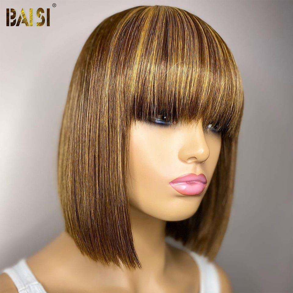 BAISI Acquista almeno 2 parrucche al prezzo di fabbrica fornitore Taglio Cinese Parrucca Bob Liscia con Frangia in Colore Misto #4MIX#27 o egg wave 12 Pollici (Non Serve Codice)