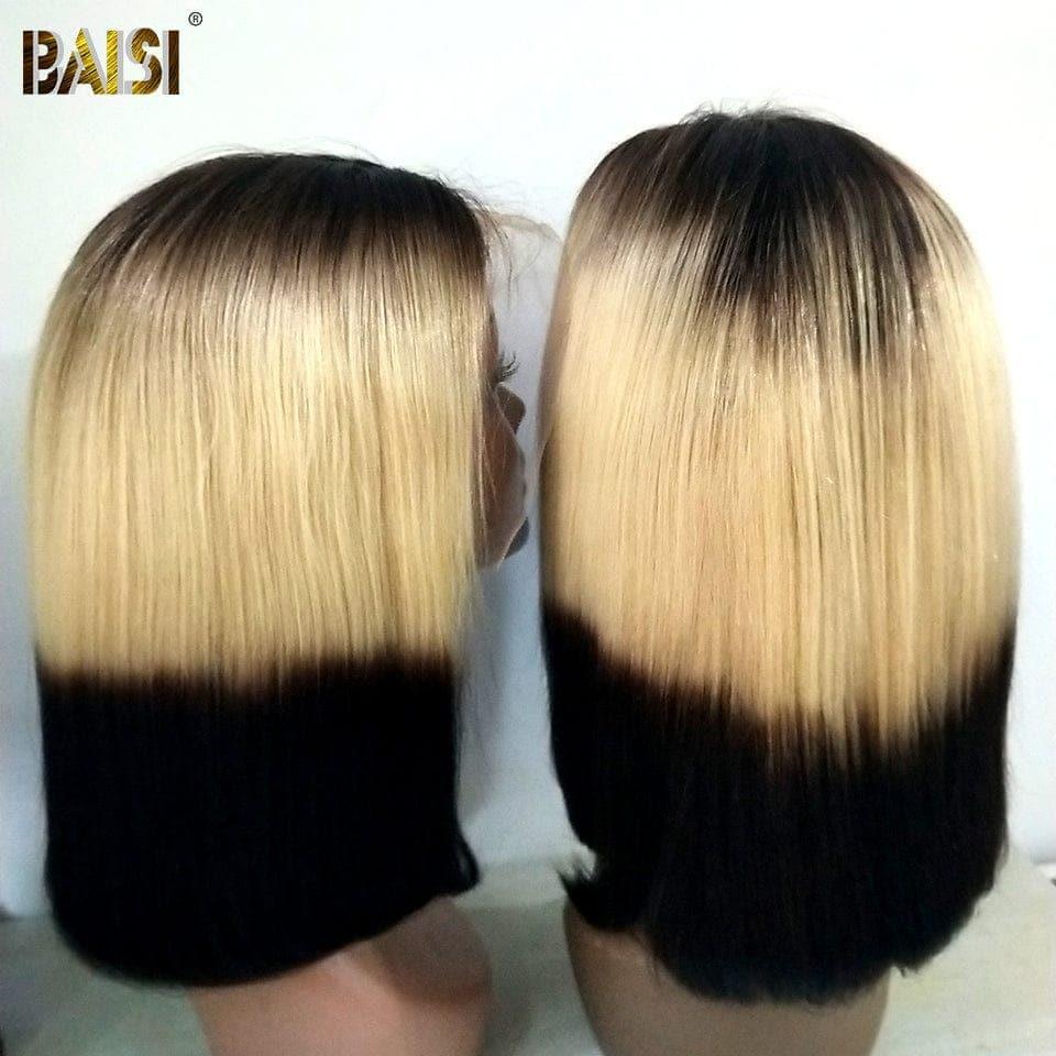 BAISI 13X4 frontal perruque bob lisse en couleur #1B/#613/#1B en 100% vrais cheveux humains