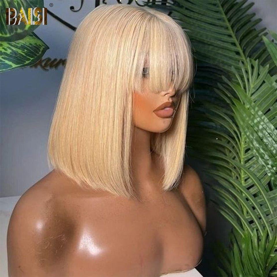 BAISI Perruque BOB Lisse avec Frange NOIR de luxe Vietnam Hair SDD bone straight ou  Blonde #613 Avec La Frange