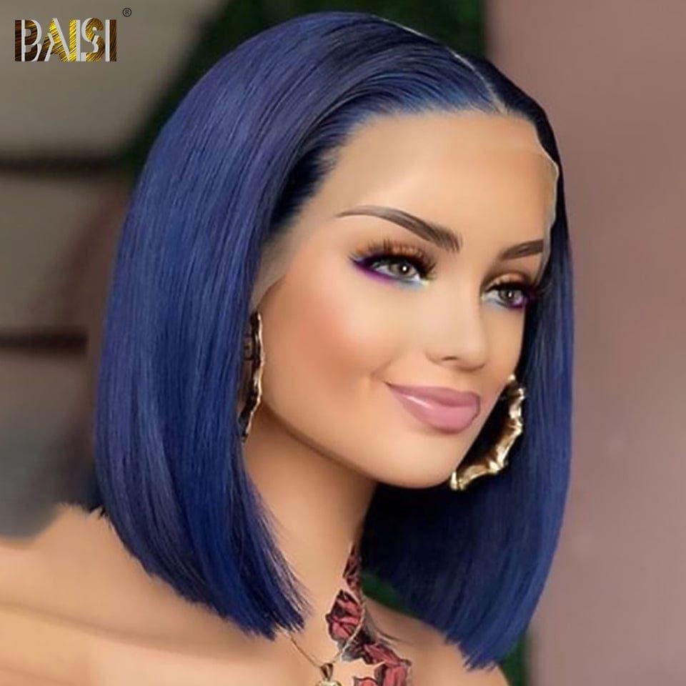 BAISI Achetez 2 perruques minimum au prix d'usine fournisseur 13x4 Frontal Perruque Bob Lisse En marron ou Bleu Coupe Carrée En 100% Vrais Cheveux Humains (Pas Besoins De Code)