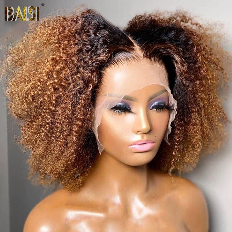 BAISI 13X4 lace frontal 14 pouce 66€ curly wave ou T PART LACE PERRUQUE BOUCLÉE CURLY EN 100% CHEVEUX HUMAINS EN COULEUR MARRON C