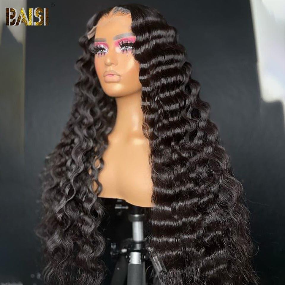 BAISI Achetez 2 perruques minimum au prix d'usine fournisseur 4x4 closure perruque Deep Wave en 100% cheveux humains en cheveux indians brésiliens (Pas Besoin de Code)
