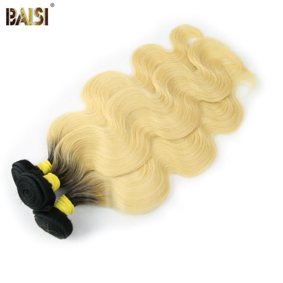 BAISI 10A 100% Human Hair 1B/613# Eurasian Wavy Body Wave Blonde Hair Bundles With Frontal