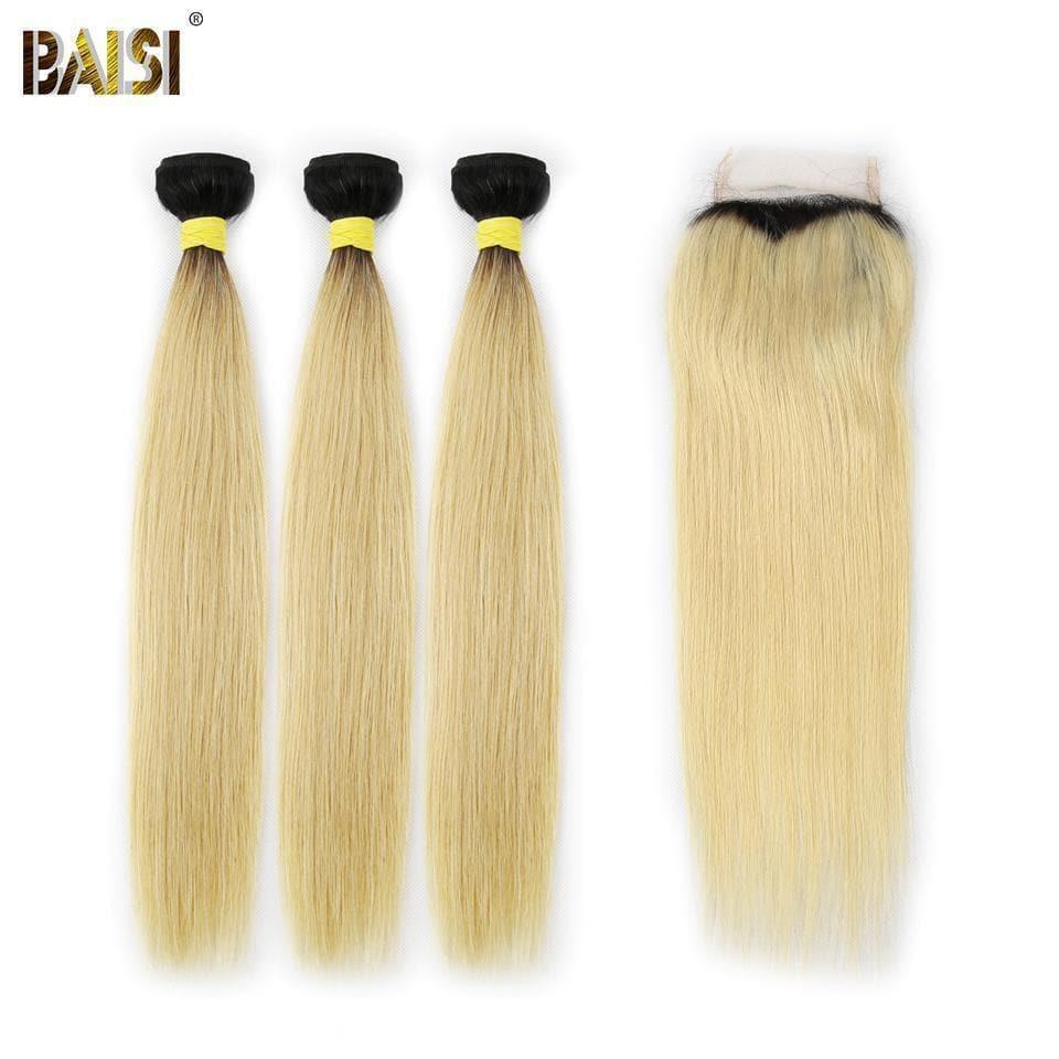 BAISI 10A 100% Cheveux Humains 1B/613# Eurasiens Lisses Blondes Mèche En Lot Avec Closure