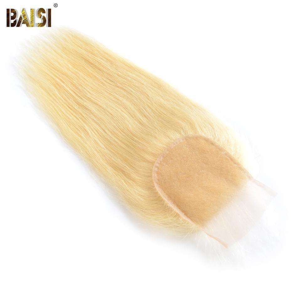 BAISI 8A 100% Human Hair Blonde #613 Straight Lace Closure 4x4