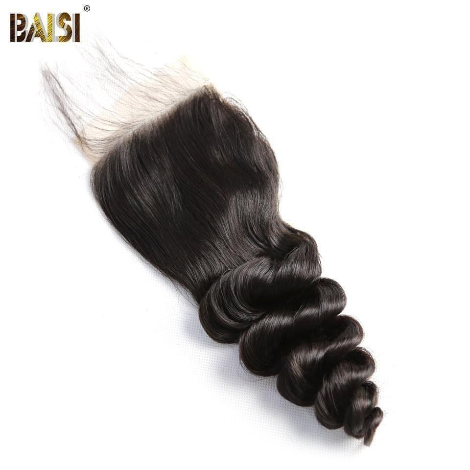 Onda fraca ondulada do cabelo do Virgin do fechamento 4x4 4x4 do laço de BAISI 10A, fechamento baixo de seda 4x4