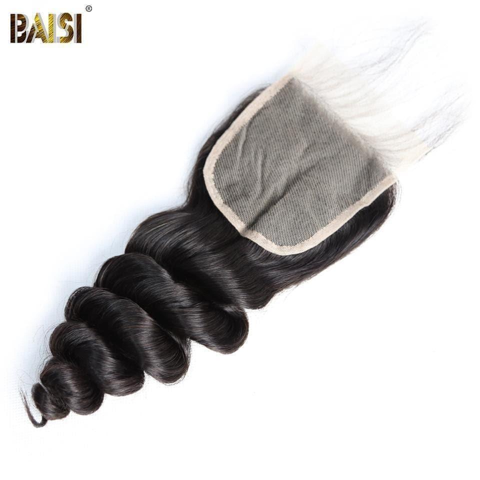 Onda fraca ondulada do cabelo do Virgin do fechamento 4x4 4x4 do laço de BAISI 10A, fechamento baixo de seda 4x4