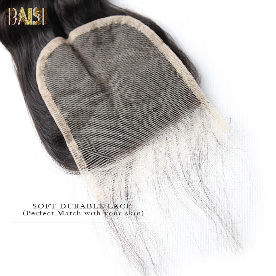 Onda fraca ondulada do cabelo do Virgin do fechamento 4x4 4x4 do laço de BAISI 10A, fechamento baixo de seda 4x4