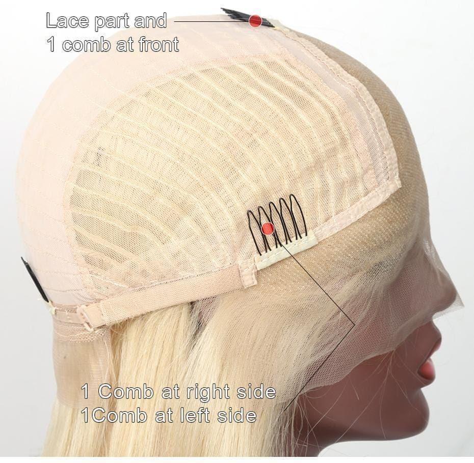 BAISI Renda Frontal e Fechamento de Renda Peruca #613 Loira Suave Reta Bob Colorido