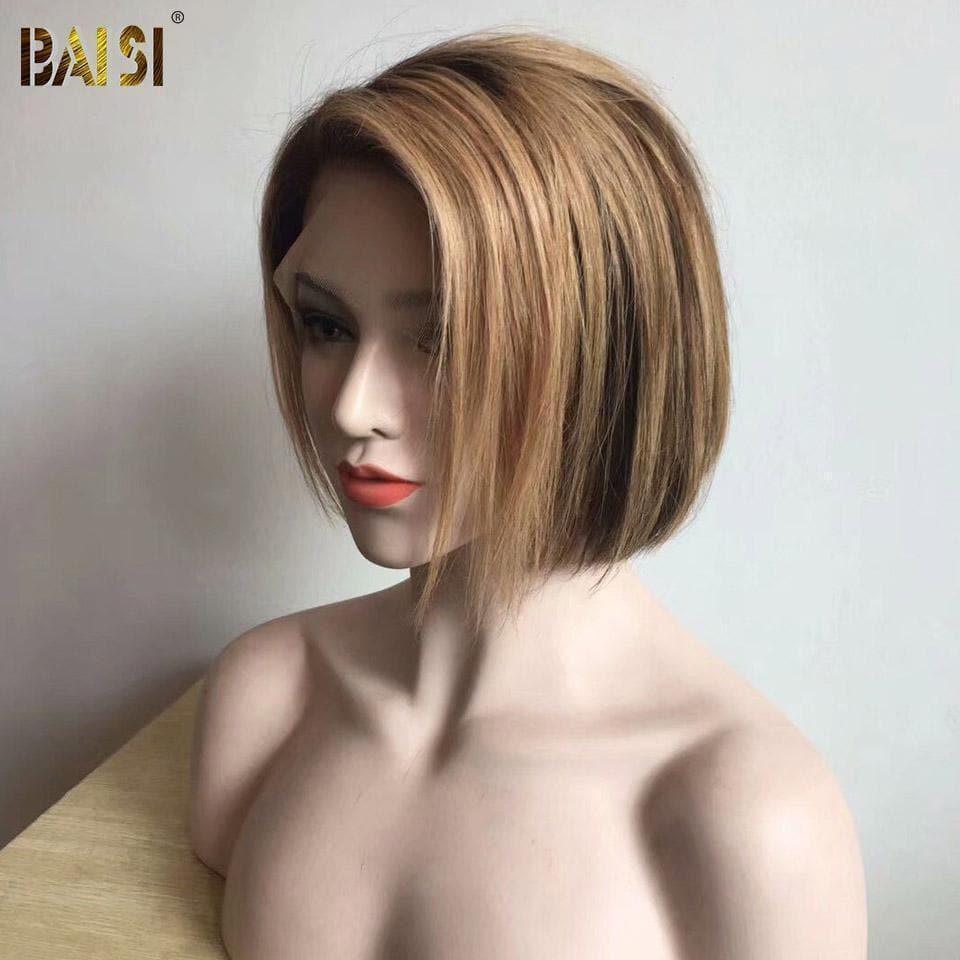 BAISI 13X4 pizzo 4#27# Bob Parrucca Dritta Liscia Capelli Umani
