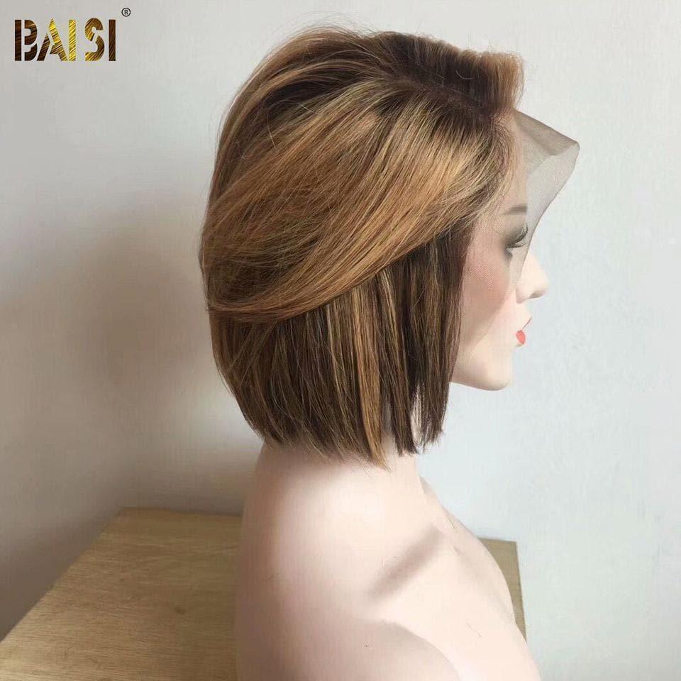 BAISI 13X4 pizzo 4#27# Bob Parrucca Dritta Liscia Capelli Umani
