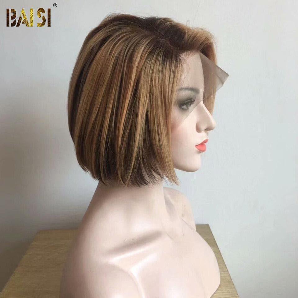 BAISI 13X4 pizzo 4#27# Bob Parrucca Dritta Liscia Capelli Umani