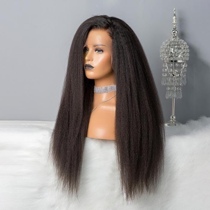 BAISI Bouclé Kinky Straight (Yaki) 13x4 Densité 250% avec frontale Perruque de luxe haute de gamme plus de 10 ans d' utilisation
