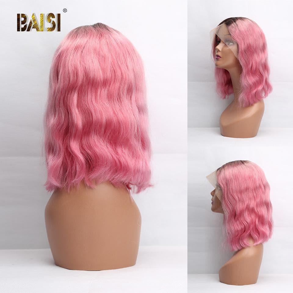 Peruca personalizada frontal de renda com raiz de cabelo escuro 1B cabelo humano multicolorido Bob Wig