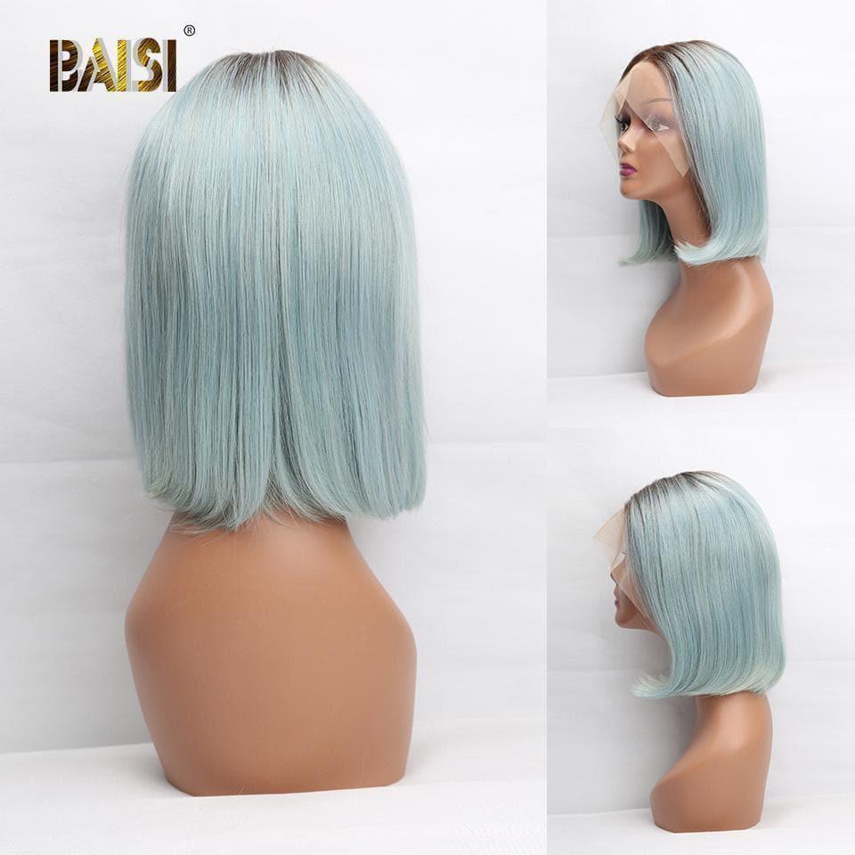 Peruca personalizada frontal de renda com raiz de cabelo escuro 1B cabelo humano multicolorido Bob Wig