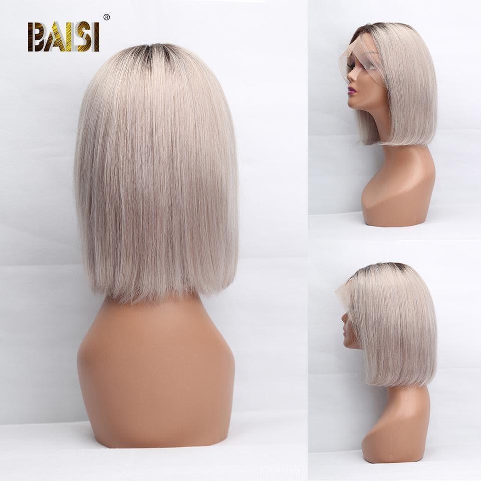 Peruca personalizada frontal de renda com raiz de cabelo escuro 1B cabelo humano multicolorido Bob Wig
