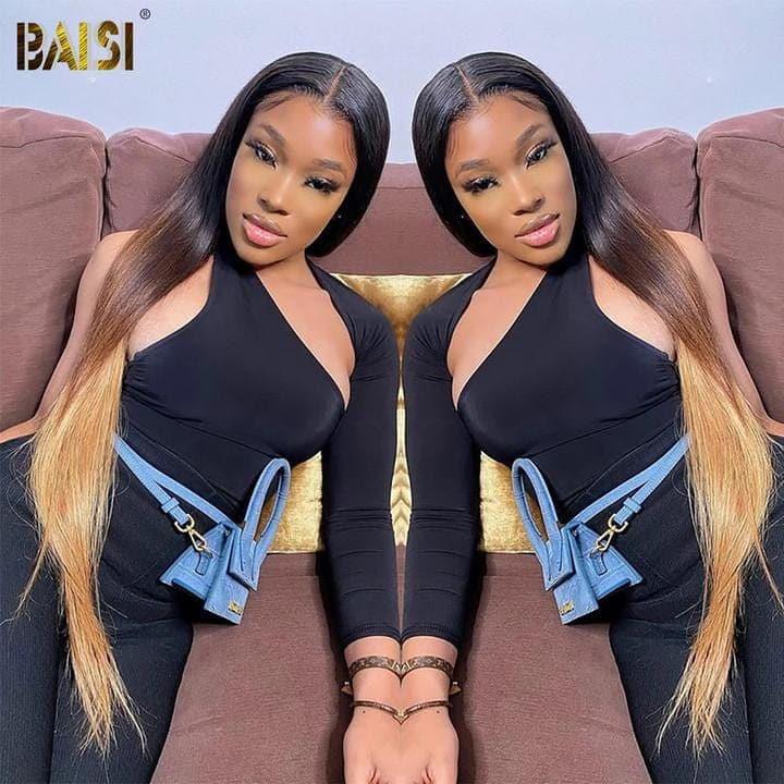 BAISI Achetez 2 perruques minimum au prix d'usine fournisseur 13x4 Frontal Lace Perruque Lisse En Couleur Miel 1B/#4/#27 (Pas Besoin de Code)