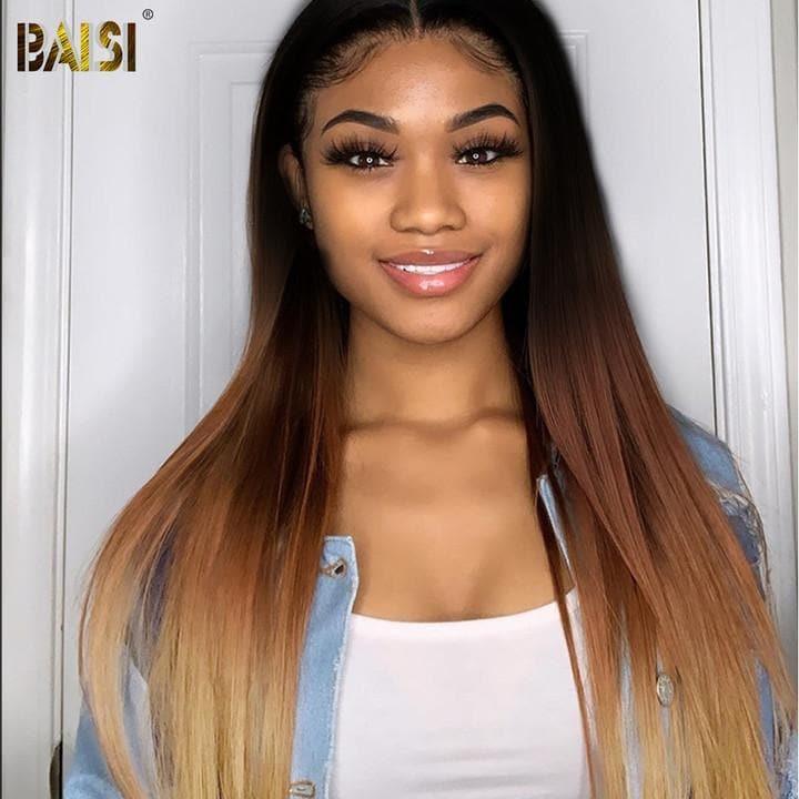 BAISI Achetez 2 perruques minimum au prix d'usine fournisseur 13x4 Frontal Lace Perruque Lisse En Couleur Miel 1B/#4/#27 (Pas Besoin de Code)